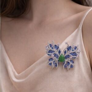 Whimsical Butterfly Blue Green Gem Brooch